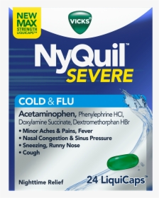 Nyquil Severe Cough Cold And Flu Nighttime Relief Liquicaps - Vicks Nyquil Severe Cold And Flu Liquicaps, HD Png Download, Free Download