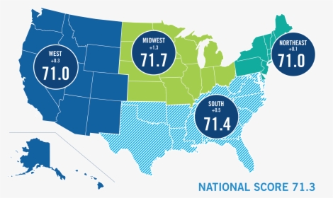 Map Depicting Sbi Scores For The Northeast, Midwest, - Blue Map Of Usa, HD Png Download, Free Download