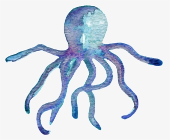 Hand Painted Cartoon Octopus Png Transparent - Watercolor Sea Life Png, Png Download, Free Download