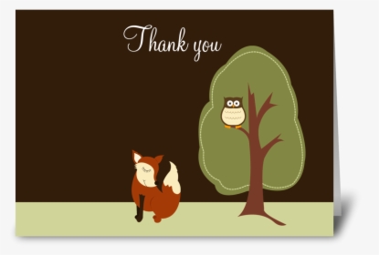 Fox And Owl Woodland Thank You Greeting Card - Kawaii Cute Thank You, HD Png Download, Free Download
