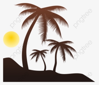 Palm Trees On The Beach Palm Tree Clipart Sun - Beach Coconut Tree Drawing, HD Png Download, Free Download