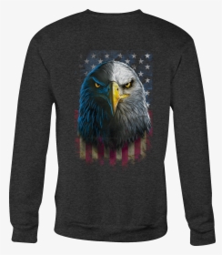 Crewneck Sweatshirt Eagle Stare Veritcal American Flag - Long-sleeved T-shirt, HD Png Download, Free Download