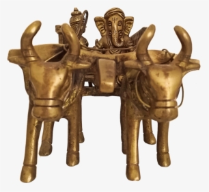 Traditional Brass Ganesha Riding Bullock Cart With - Bronze Sculpture, HD Png Download, Free Download