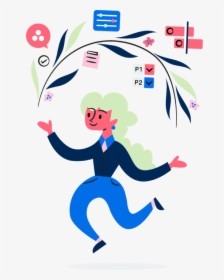 Person With Productivity Icons - Cartoon, HD Png Download, Free Download