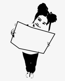 Girl Holding A Sign Drawing, HD Png Download, Free Download