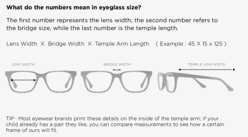 Kids Eyeglass Sizing - Numbers On The Arm, HD Png Download, Free Download