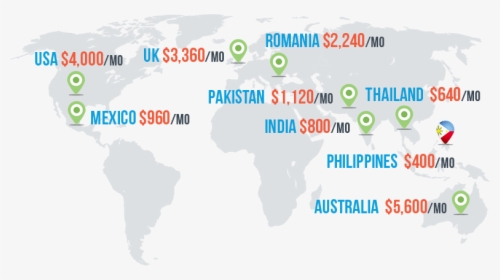 Avg Va Salary Countries - World Map, HD Png Download, Free Download