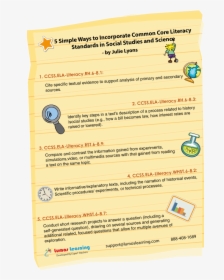 Infographic On 5 Ways To Incorporate Common Core Literacy - 5 Standards Of Social Studies, HD Png Download, Free Download