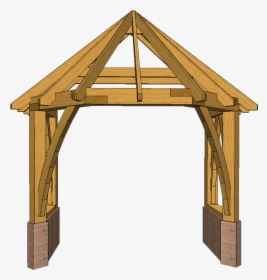 E1 Angled Porch With Large Front Braces 3d Front View - Angled Timber Frame Post, HD Png Download, Free Download
