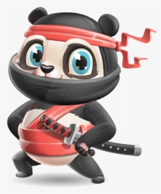 Ninja Panda Vector Cartoon Character - Ninja Panda Cartoon, HD Png Download, Free Download