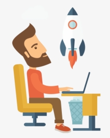 Guy Sitting At A Computer, HD Png Download, Free Download