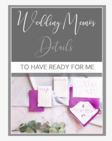 Wedding Memos- Details To Have Ready For Your Photographer - Calligraphy, HD Png Download, Free Download
