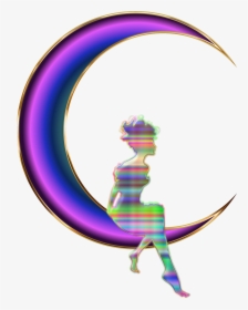 Chromatic Fairy Sitting On Crescent Moon - Portable Network Graphics, HD Png Download, Free Download