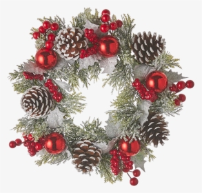 Wreath Green With Cones, Berries And Red Baubles, 30cm - Wreath, HD Png Download, Free Download