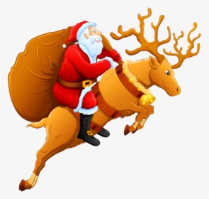 Santa On A Reindeer, HD Png Download, Free Download