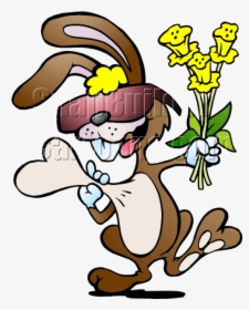 Rabbit Holding Heart And Flowers - Conejo Excitado, HD Png Download, Free Download