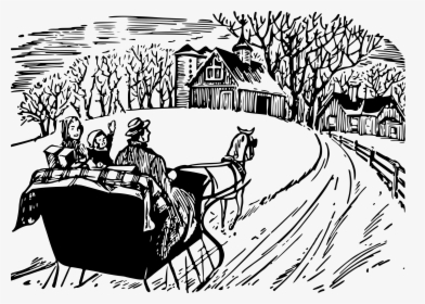 Sleigh Ride Clip Arts - Winter Scene Clipart Black And White, HD Png Download, Free Download