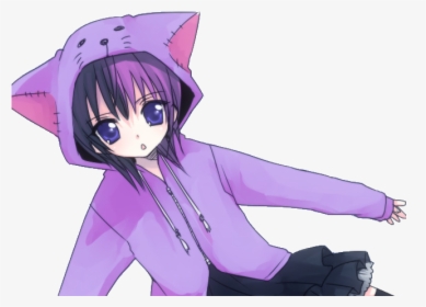 Anime Girls Neko Purple Cat, HD Png Download, Free Download