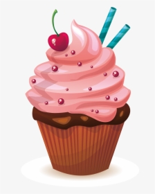 Cupcake Muffin Icing Red Velvet Cake Birthday Cake - Cartoon Cupcake Transparent Background, HD Png Download, Free Download