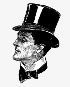 Hombre Con Sombrero De Copa Victoriano Vista Lateral - Vintage Top Hat Illustration, HD Png Download, Free Download