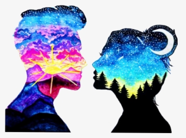 #love #amor #galaxia #galaxy #lovely #women #mujer - Face Silhouette Galaxy, HD Png Download, Free Download