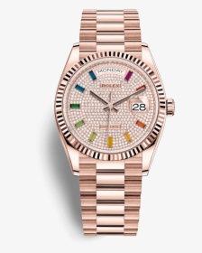 Rolex Day-date 36mm Rainbow Paved Diamond Dial 18k - Rolex Day Date 36 White Gold, HD Png Download, Free Download