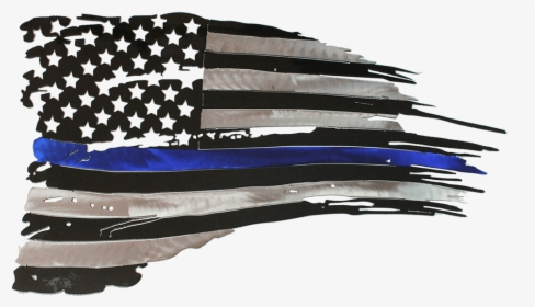 Blue Line Flag - Tattered Metal American Flag, HD Png Download, Free Download