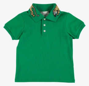 Picture Of Tiger Applique Collar Polo Shirt Green - Polo Shirt, HD Png Download, Free Download