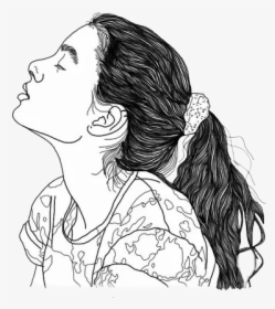 #png #edit #freetoedit #tumblr #overlay #outline #girl - Girl With Earbuds Drawing, Transparent Png, Free Download