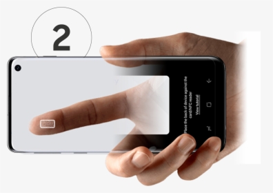 Hand Holding Samsung Phone Scanning Thumb - Smartphone, HD Png Download, Free Download