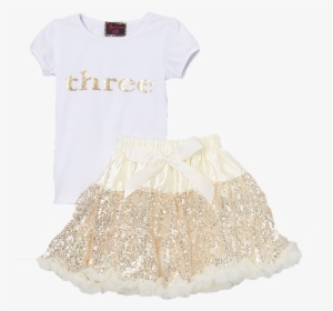 Sequin Gold Three 3 Birthday Pettiskirt & Top Tutu - Lace, HD Png Download, Free Download