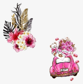 #pink #flowers #glitter #volkswagon #car, HD Png Download, Free Download
