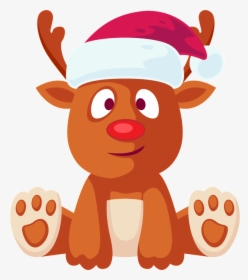 Deer Transparent Cartoon Sitting In A Christmas Hat - Portable Network Graphics, HD Png Download, Free Download