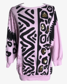 80’s Pink Sweatshirt With Black Print And Sequins By - Cardigan, HD Png Download, Free Download