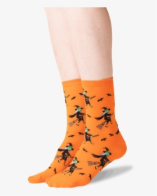Women"s Witch On A Broom Socks In Orange Front"  Class="slick - Sock, HD Png Download, Free Download