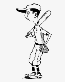 Free Retro Clipart Illustration Of A Baseball Player - Old Baseball Player Cartoon Black And White, HD Png Download, Free Download