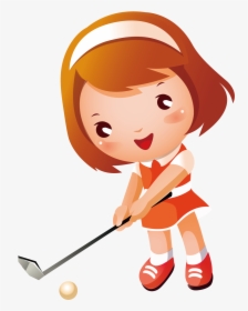 Clip Art Girl Playing Baseball Clipart - Girl Playing Golf Cartoon, HD Png Download, Free Download