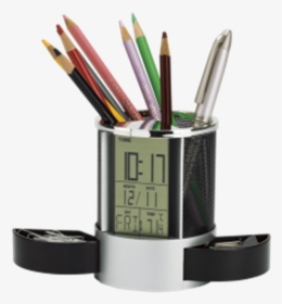 Clock Organiser With Pen Cup, Bd0036 - Pen Stand With Pen Png, Transparent Png, Free Download