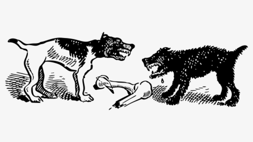 Art,livestock,monochrome Photography - Two Dogs Fighting Over A Bone, HD Png Download, Free Download