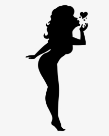 Blowing A Kiss Silhouette Pinup Girl Black Cutout Pin - Silhouette Of Girl Blowing A Kiss, HD Png Download, Free Download