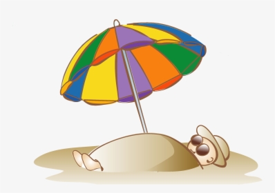 Sandy Beach Umbrella - Cartoon People On Beach, HD Png Download, Free Download