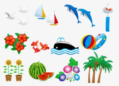 Summer Clip Art, Dolphin, Whale, Palm Tree, Beach - Sommer Clipart, HD Png Download, Free Download
