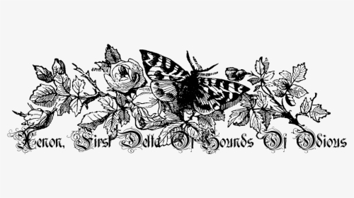 Vintage Flower Png Black And White - Butterfly And Bee Border, Transparent Png, Free Download