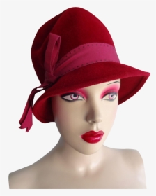 Deep Red Cloche Hat Vintage 1960s Fur Felt French Designer - Costume Hat, HD Png Download, Free Download