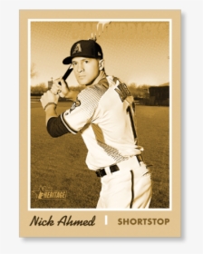 Nick Ahmed 2019 Heritage Baseball Base Poster Gold - College Baseball, HD Png Download, Free Download