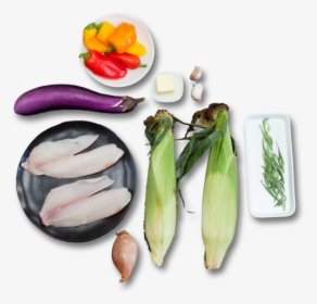 Tilapia With Shallot-tarragon Butter Over Corn & Japanese - Eggplant, HD Png Download, Free Download