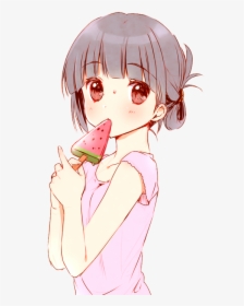Girl Cute Kawaii Watermelon Popsicle - Anime Girl Eating Popsicles, HD Png Download, Free Download