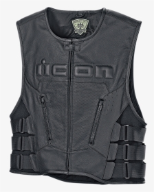 Mens Icon Black Leather Regulator Motorcycle Racing - Icon Leather Vest, HD Png Download, Free Download