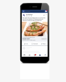 Phone Front View With A Facebook Ad With A Meal On - Smartphone, HD Png Download, Free Download