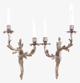 Pair Of Polished Brass Louis Xv Style Sconces - Chandelier, HD Png Download, Free Download